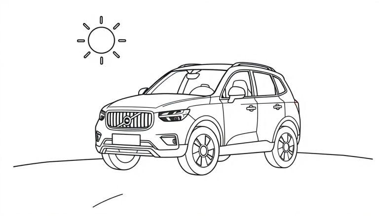 Schwarz-weiße Farbtafel eines Volvo XC60, bereit zum Ausmalen.