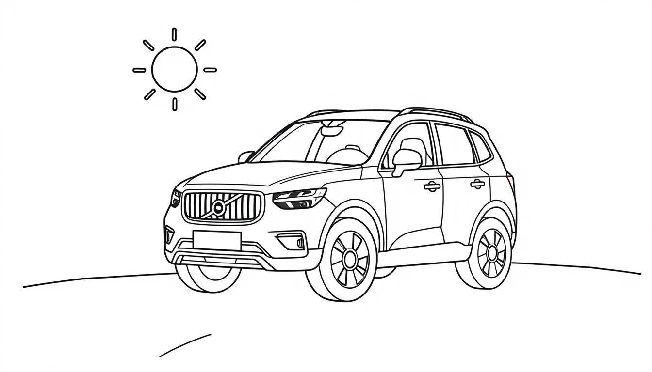 Schwarz-weiße Farbtafel eines Volvo XC60, bereit zum Ausmalen.