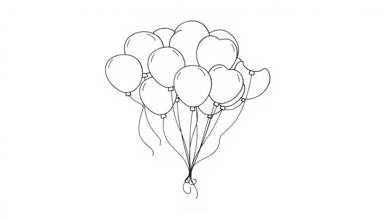 Schwarz-weiße Farbtafel von Ballons, die in einer Gruppe schweben.