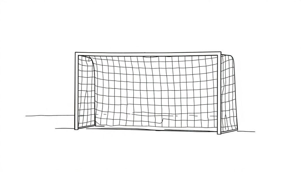 Ein einfaches Schwarzweiß-Bild eines Fußballtors von der Seite.