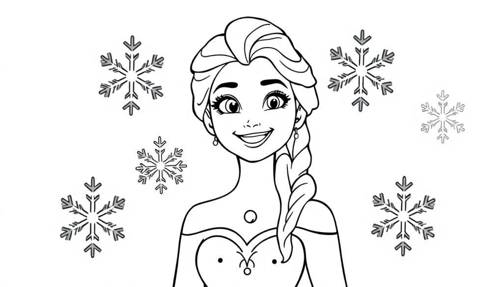 Elsa malt eine Schneeflocken-Farbtafel.