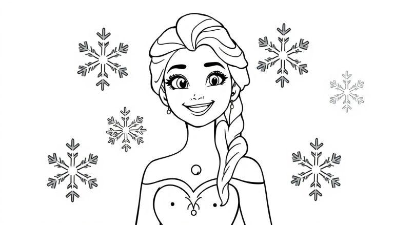 Elsa malt eine Schneeflocken-Farbtafel.