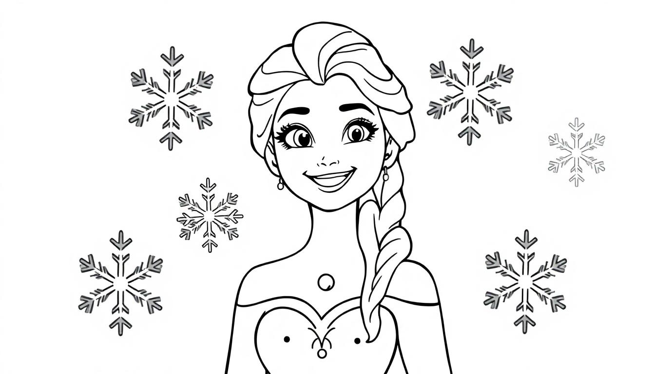 Elsa malt eine Schneeflocken-Farbtafel.