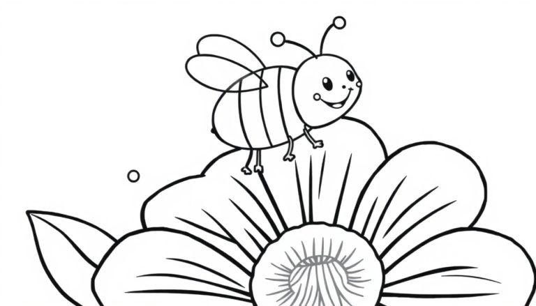 Eine freundliche Biene sitzt auf einer Blume, bereit für die Farbtafel.