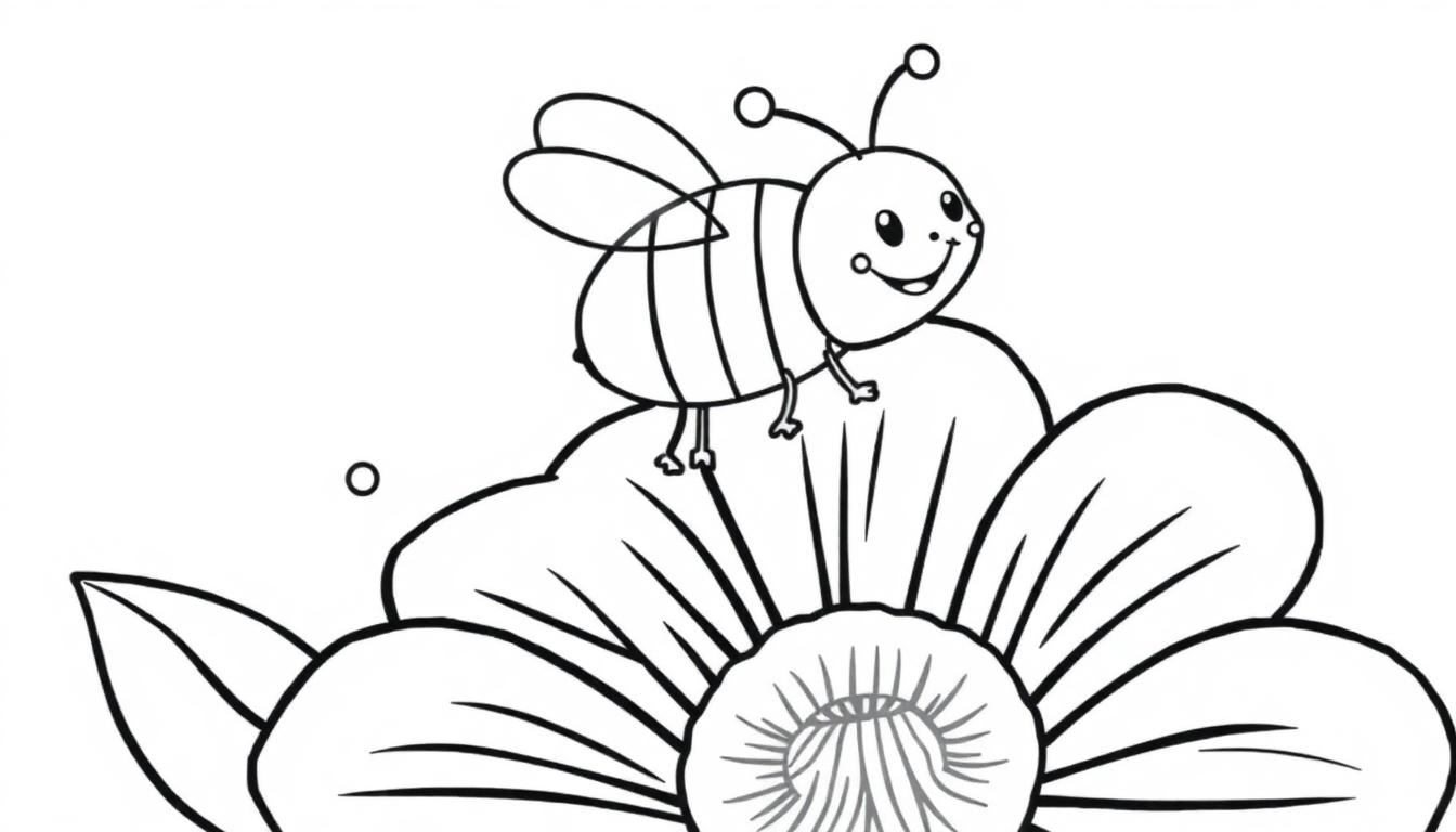 Eine freundliche Biene sitzt auf einer Blume, bereit für die Farbtafel.