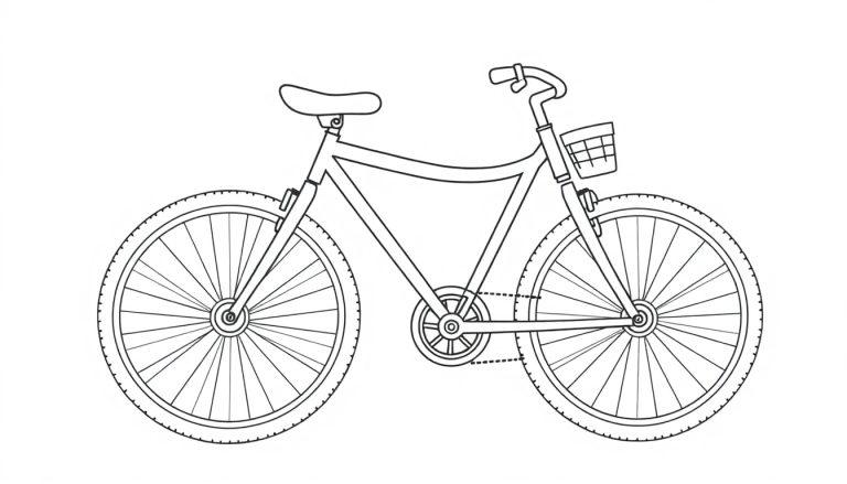 Eine lustige Fahrrad-Farbtafel für Kinder mit Korb und vielen Speichen.