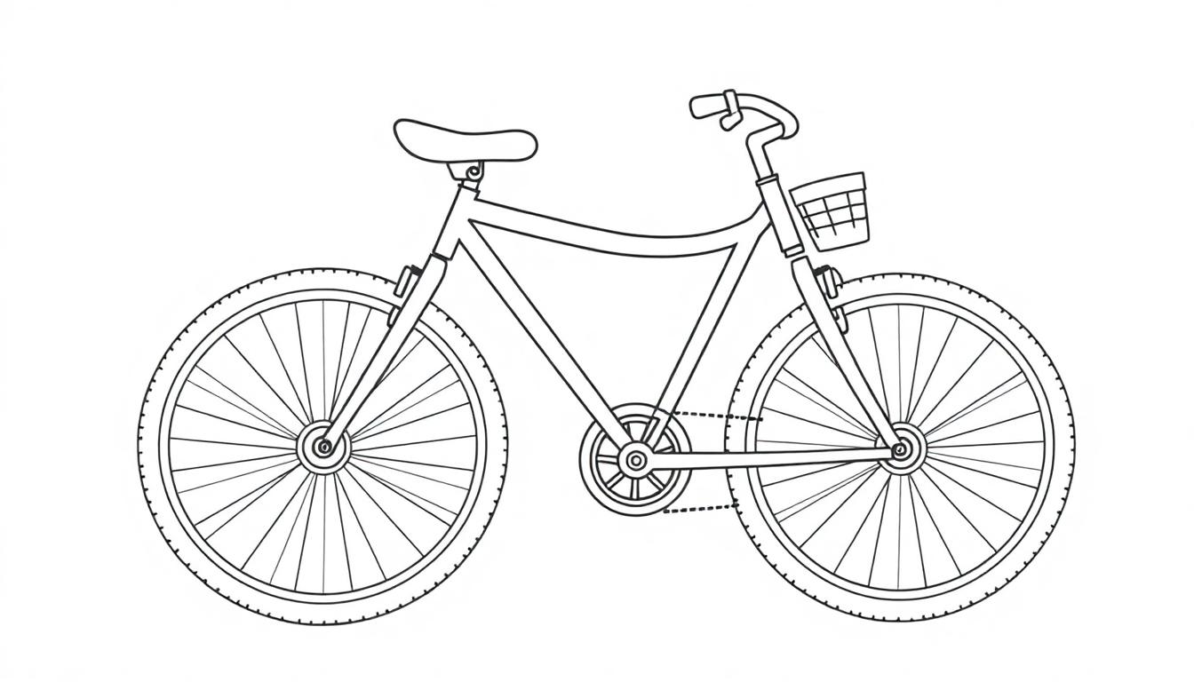 Eine lustige Fahrrad-Farbtafel für Kinder mit Korb und vielen Speichen.