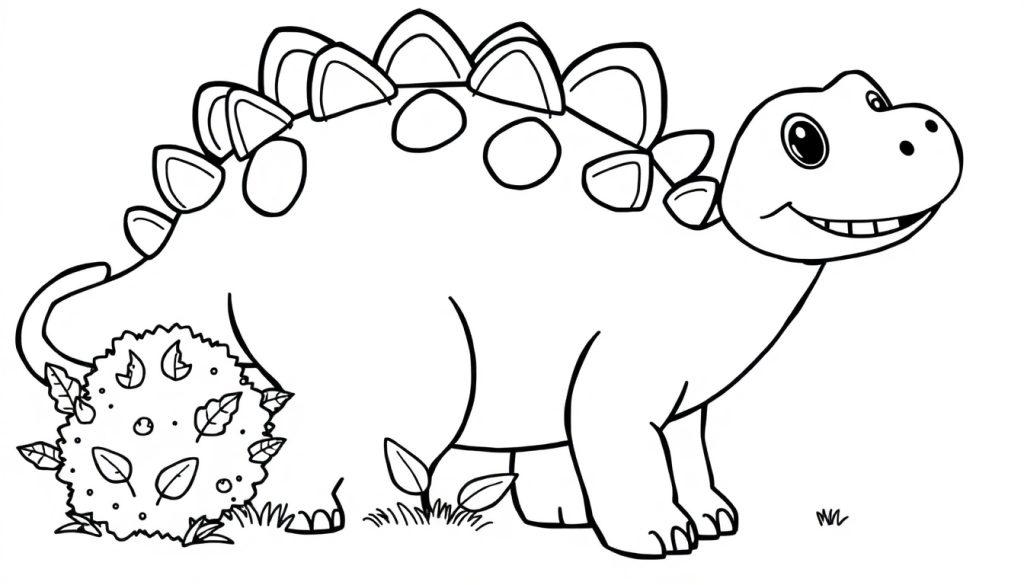 Farbtafel: Freundlicher Cartoon-Stegosaurus mit Rückenplatten.