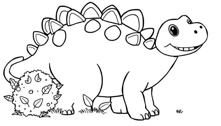 Farbtafel: Freundlicher Cartoon-Stegosaurus mit Rückenplatten.