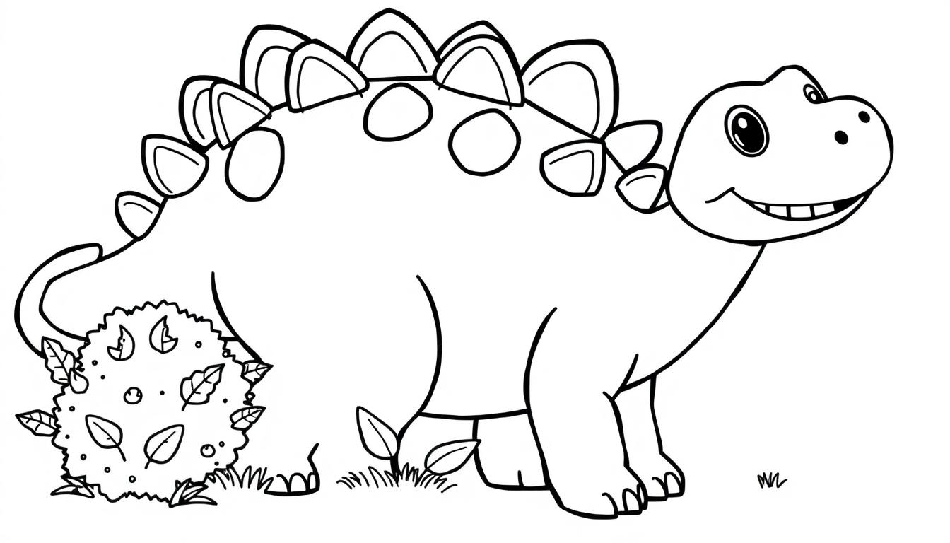 Farbtafel: Freundlicher Cartoon-Stegosaurus mit Rückenplatten.