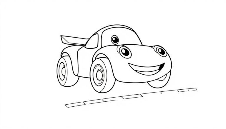 Eine Cartoon-Farbtafel eines fröhlichen Rennautos.