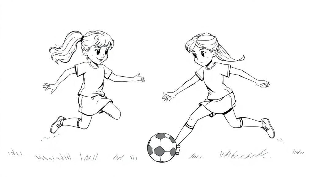 Zwei Zeichentrickmädchen spielen Fußball