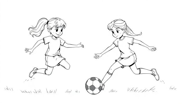 Zwei Zeichentrickmädchen spielen Fußball