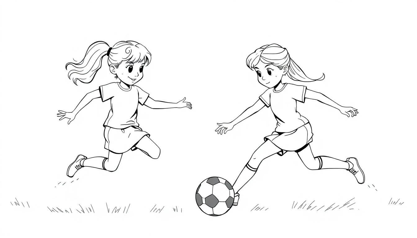 Zwei Zeichentrickmädchen spielen Fußball