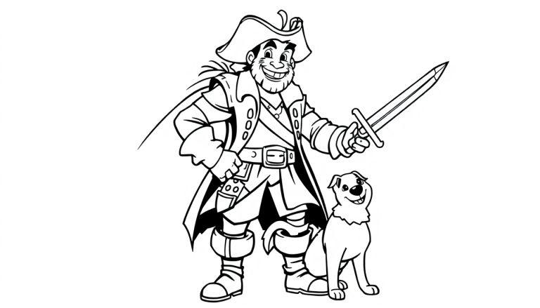 Lavenor Zorro, ein Pirat, und sein Hund mit Schwert und Federhut.