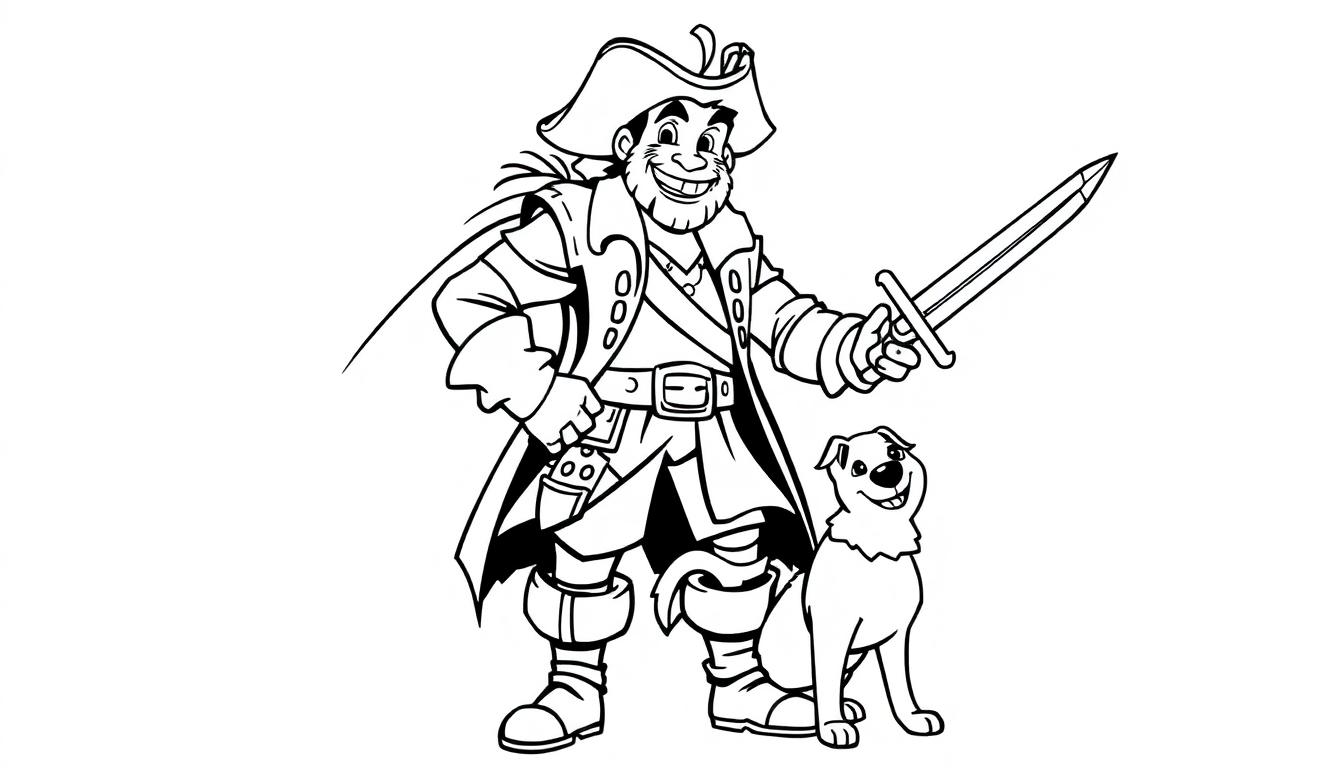 Lavenor Zorro, ein Pirat, und sein Hund mit Schwert und Federhut.