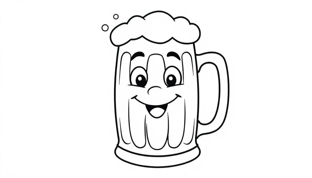Eine Schwarz-Weiß-Farbtafel eines freundlichen Cartoon-Bierkrugs mit Schaum.
