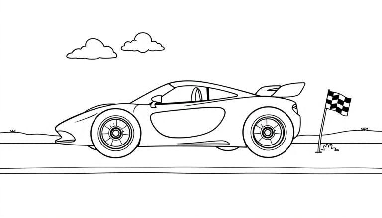 Schwarz-weiße Farbtafel eines McLaren-Sportcoupés mit Zielflagge.