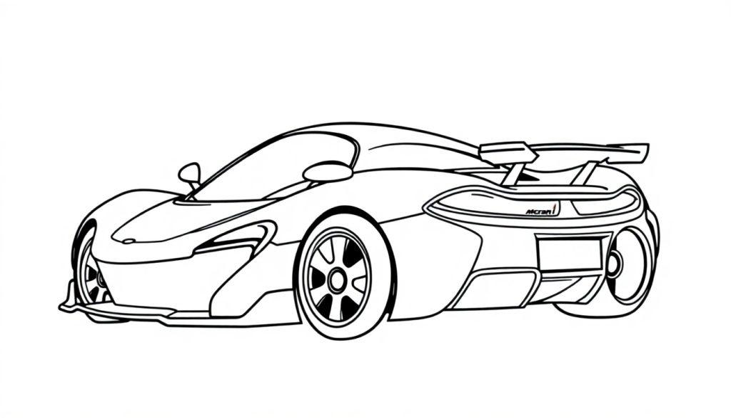 Schwarz-weiß Farbtafel eines McLaren Rennwagens für Kinder