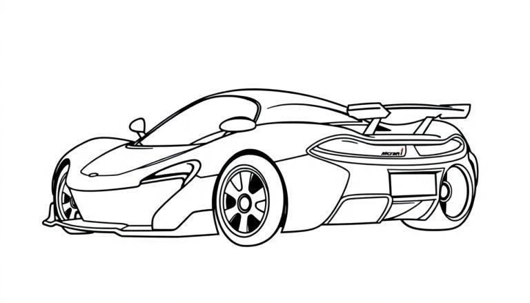 Schwarz-weiß Farbtafel eines McLaren Rennwagens für Kinder