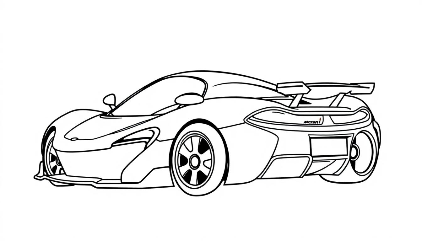 Schwarz-weiß Farbtafel eines McLaren Rennwagens für Kinder