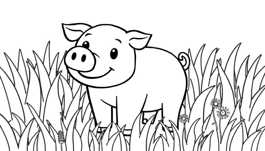 Eine niedliche Minecraft-Schwein-Farbtafel im hohen Gras.