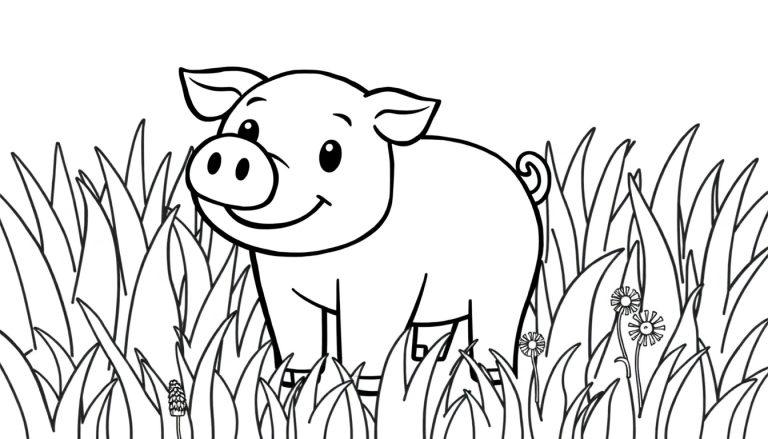 Eine niedliche Minecraft-Schwein-Farbtafel im hohen Gras.