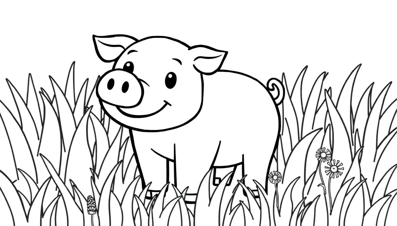 Eine niedliche Minecraft-Schwein-Farbtafel im hohen Gras.