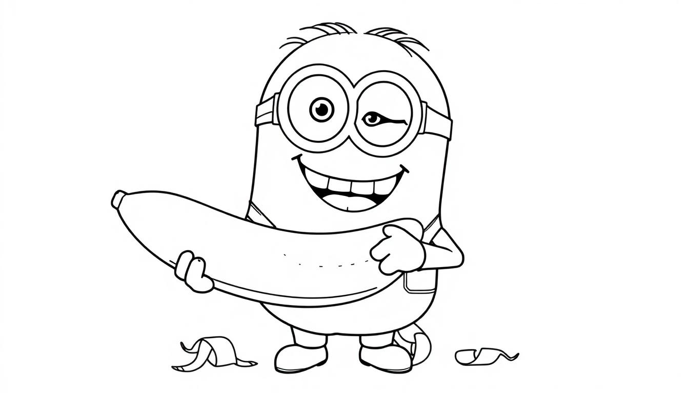 Ein Minion, der eine Banane hält, bereit zum Ausmalen – eine Farbtafel für Kinder.