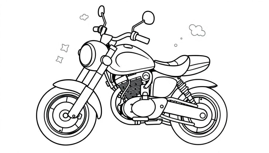 Eine Schwarz-Weiß-Farbtafel eines süßen Motorrads mit vielen coolen Details.