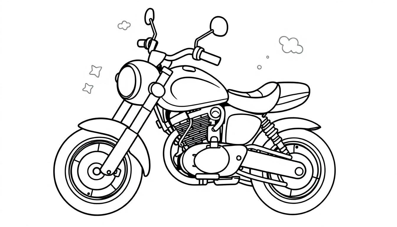 Eine Schwarz-Weiß-Farbtafel eines süßen Motorrads mit vielen coolen Details.