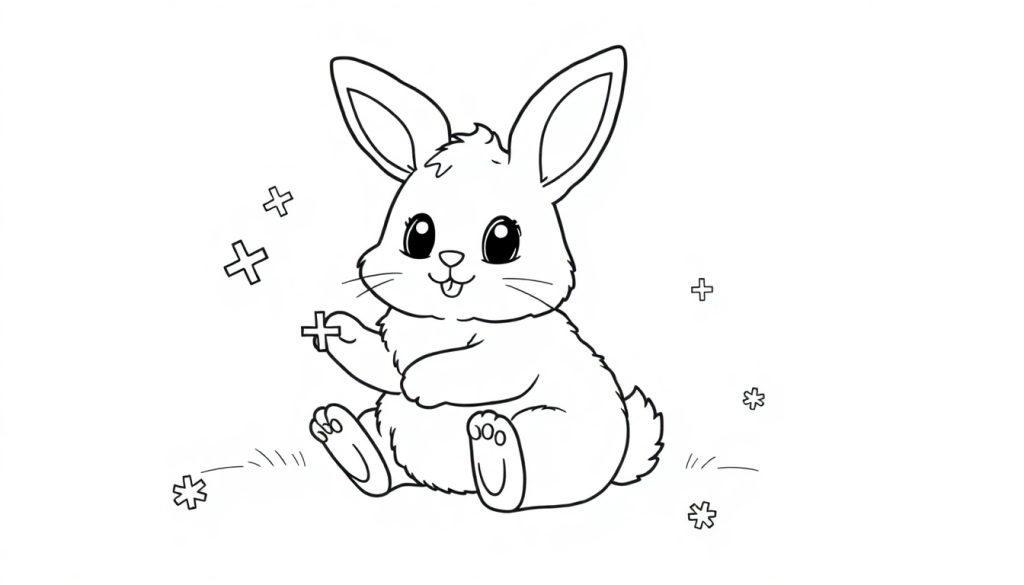 Farbtafel eines süßen Cartoon-Hasen mit Schneeflocken.