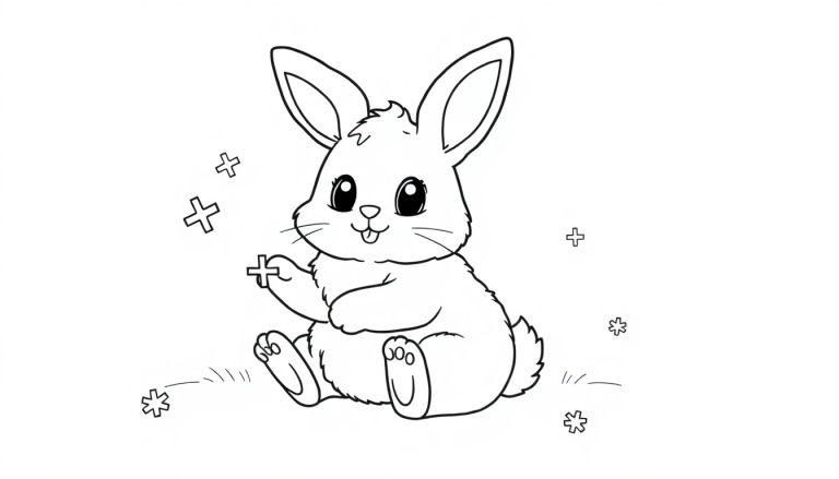 Farbtafel eines süßen Cartoon-Hasen mit Schneeflocken.