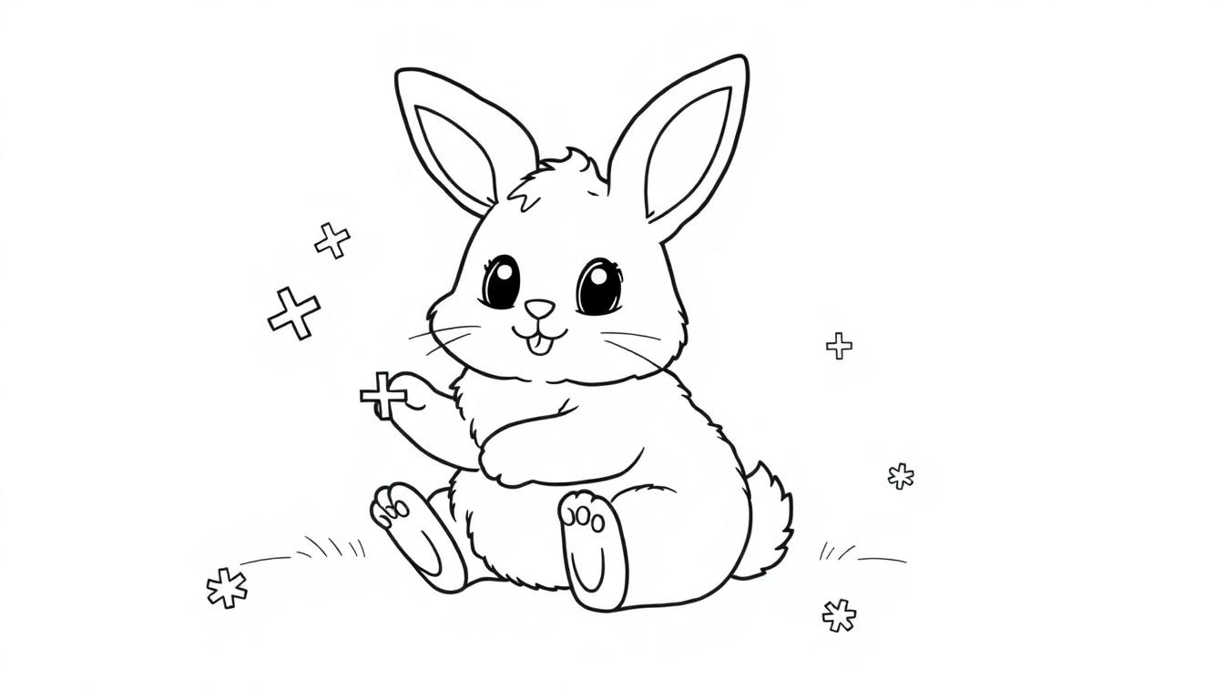 Farbtafel eines süßen Cartoon-Hasen mit Schneeflocken.