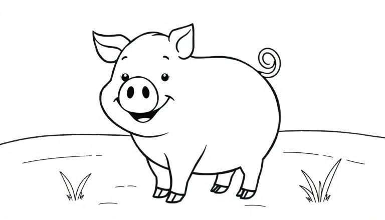 Eine niedliche Farbtafel eines Schweins auf einer Wiese.