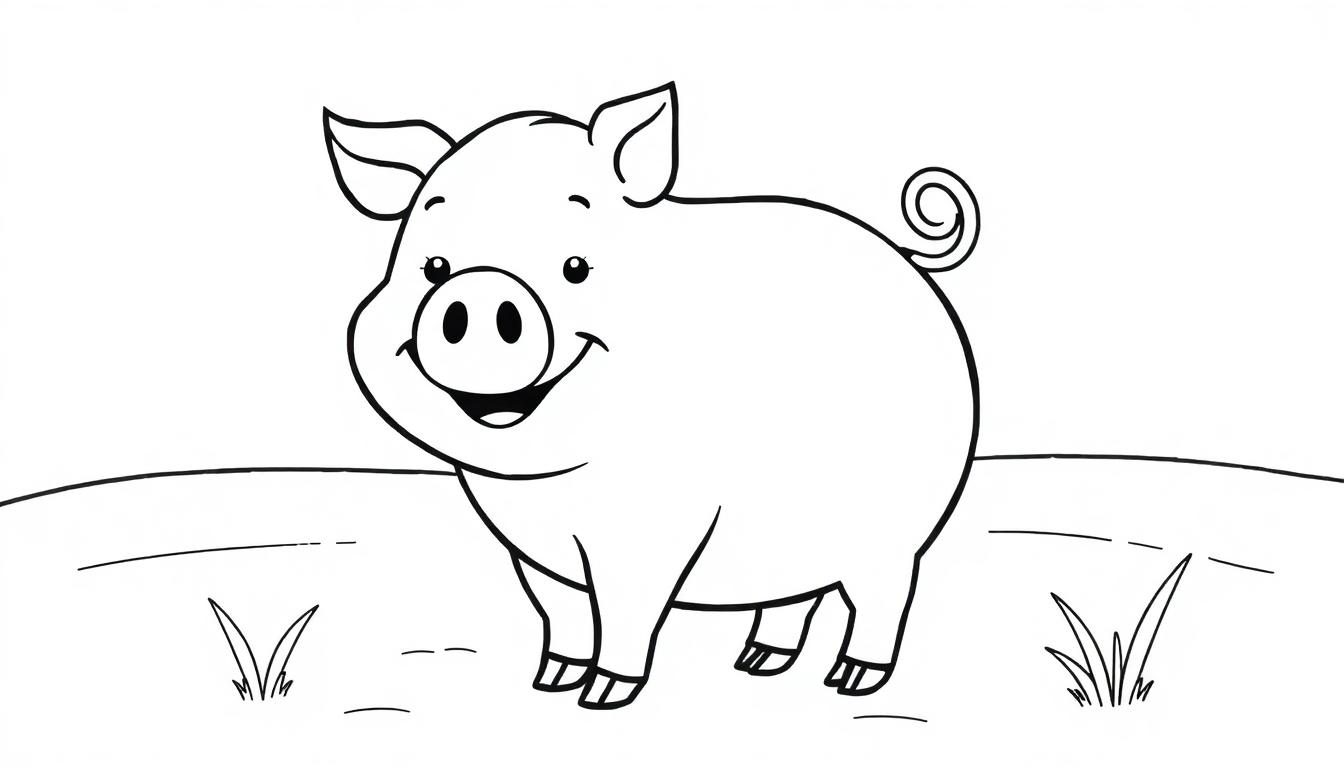 Eine niedliche Farbtafel eines Schweins auf einer Wiese.