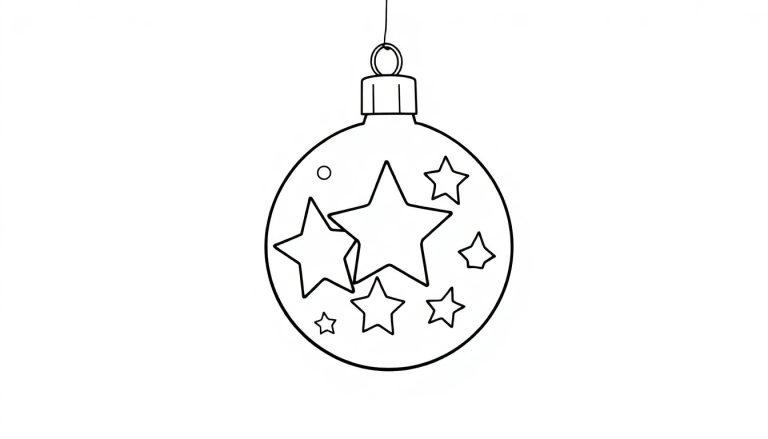 Weihnachtskugel mit Sternen zum Ausmalen, eine Farbtafel.