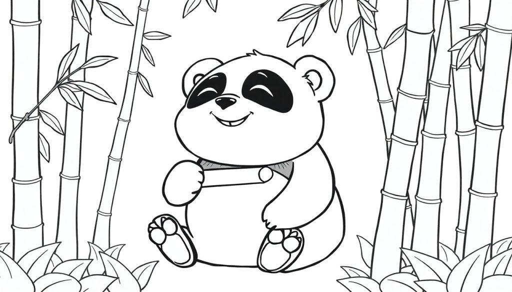Eine niedliche Panda-Farbtafel in einer Bambusumgebung.