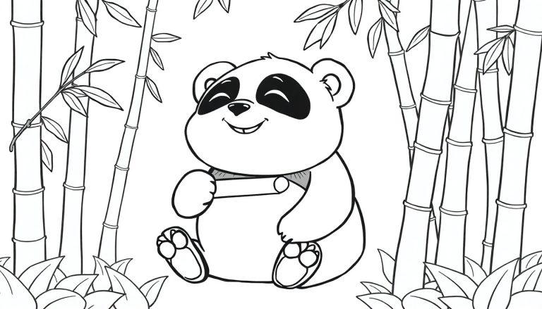 Eine niedliche Panda-Farbtafel in einer Bambusumgebung.