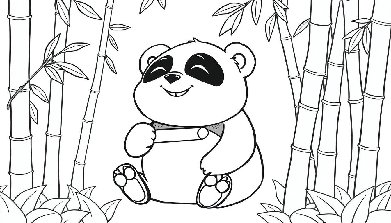 Eine niedliche Panda-Farbtafel in einer Bambusumgebung.