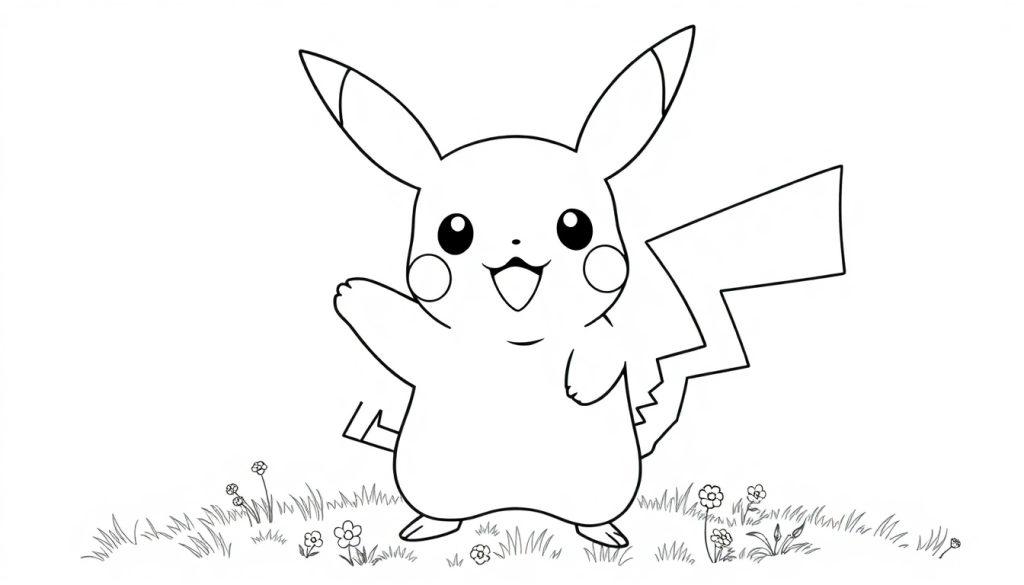 Schwarz-Weiß-Farbtafel von Pikachu, bereit zum Ausmalen.