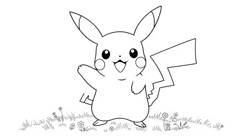 Schwarz-Weiß-Farbtafel von Pikachu, bereit zum Ausmalen.