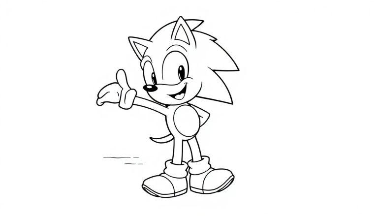 Schwarz-Weiß-Farbtafel von Sonic the Hedgehog mit erhobenem Daumen.