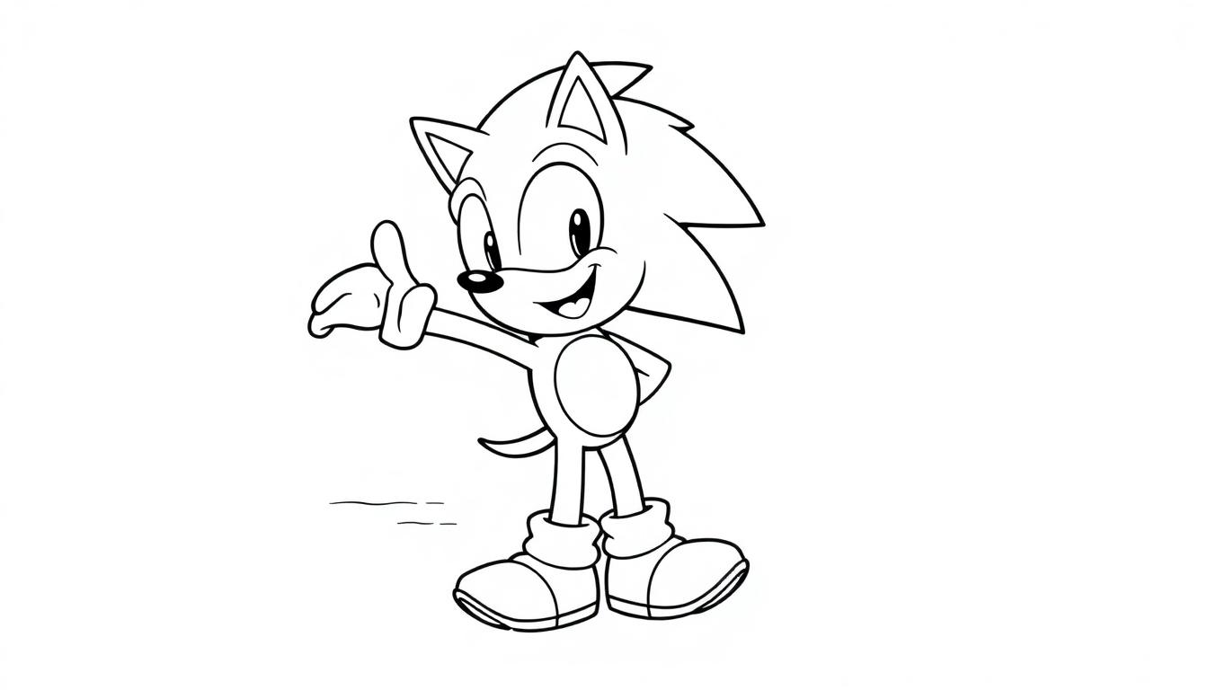 Schwarz-Weiß-Farbtafel von Sonic the Hedgehog mit erhobenem Daumen.