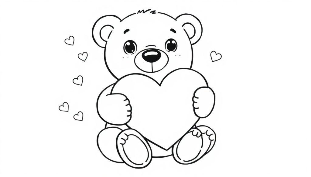Eine niedliche Teddybär-Farbtafel mit einem Herz.