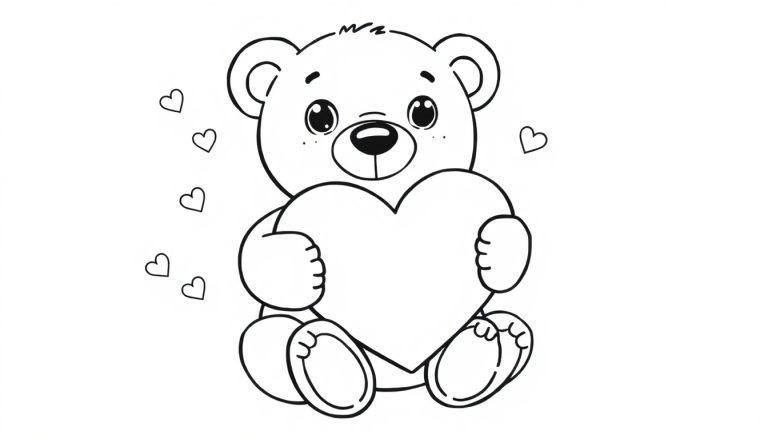 Eine niedliche Teddybär-Farbtafel mit einem Herz.