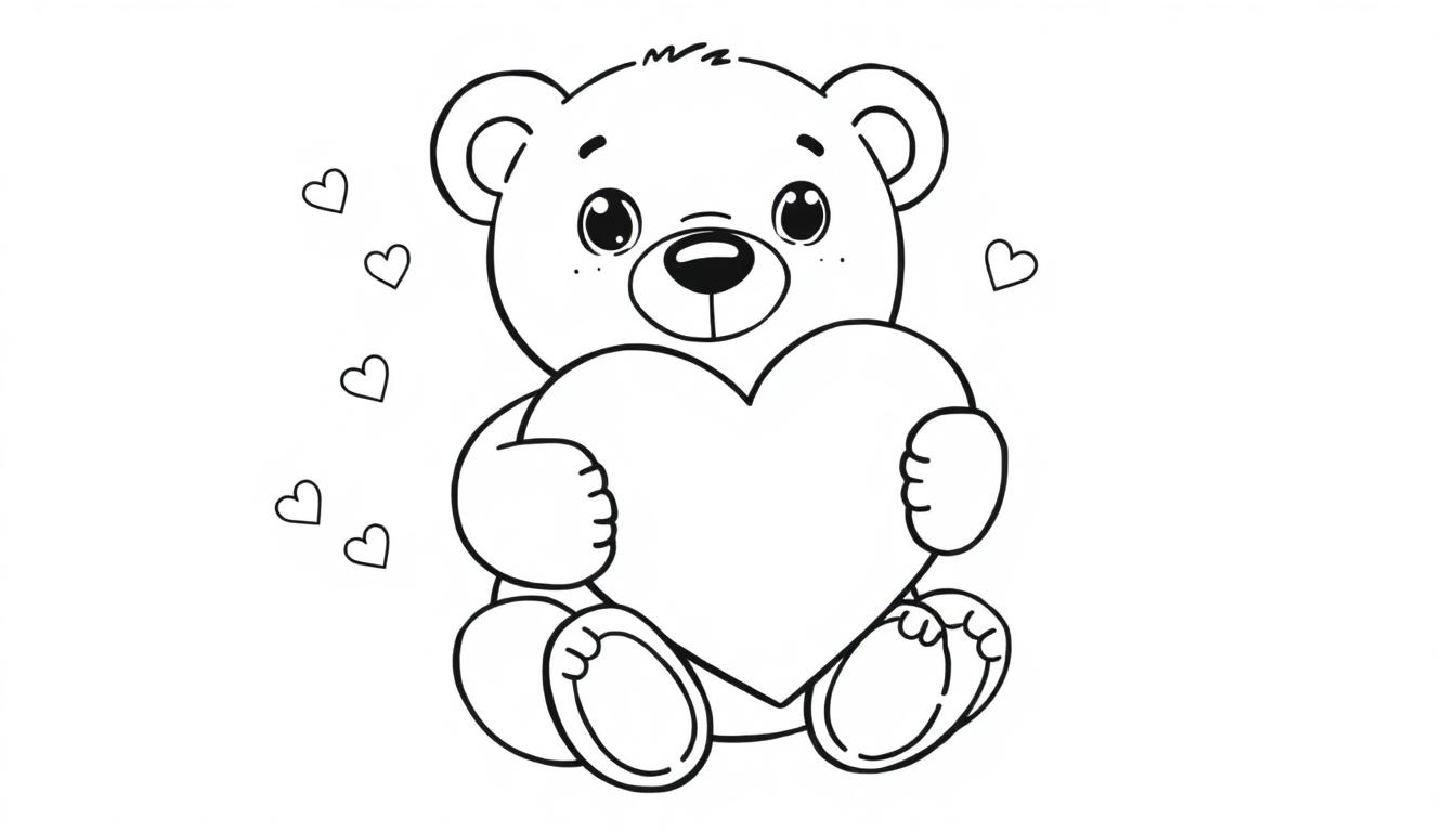 Eine niedliche Teddybär-Farbtafel mit einem Herz.
