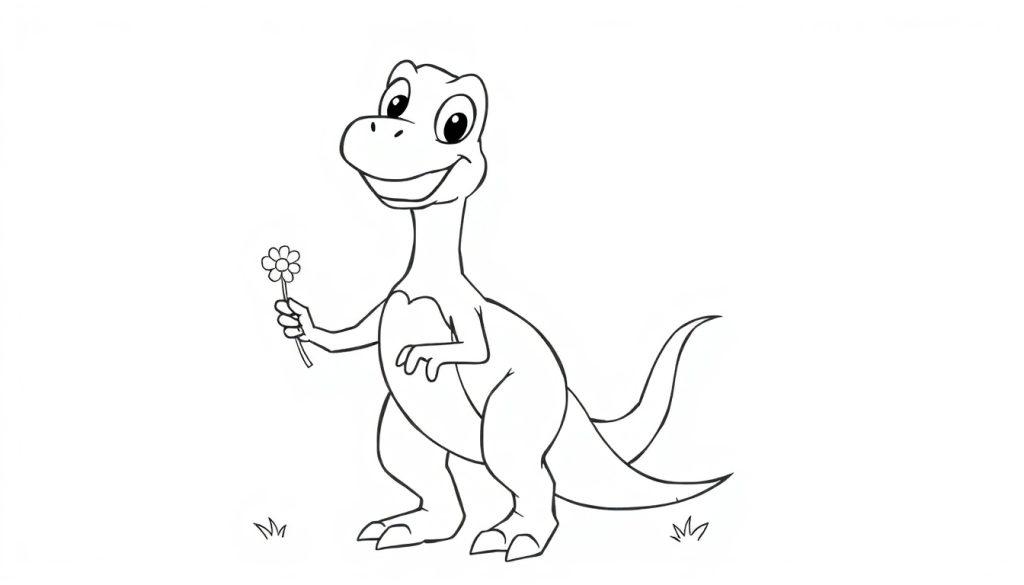 Freundlicher Velociraptor als Schwarz-Weiß-Farbtafel für Kinder.