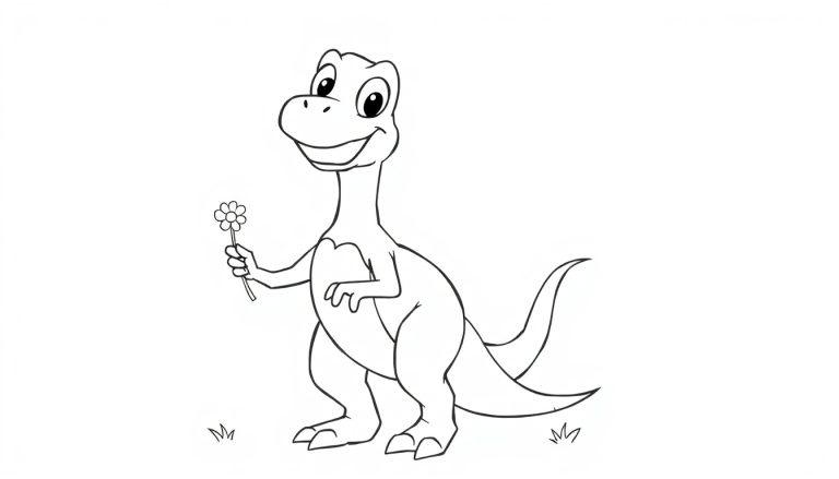 Freundlicher Velociraptor als Schwarz-Weiß-Farbtafel für Kinder.