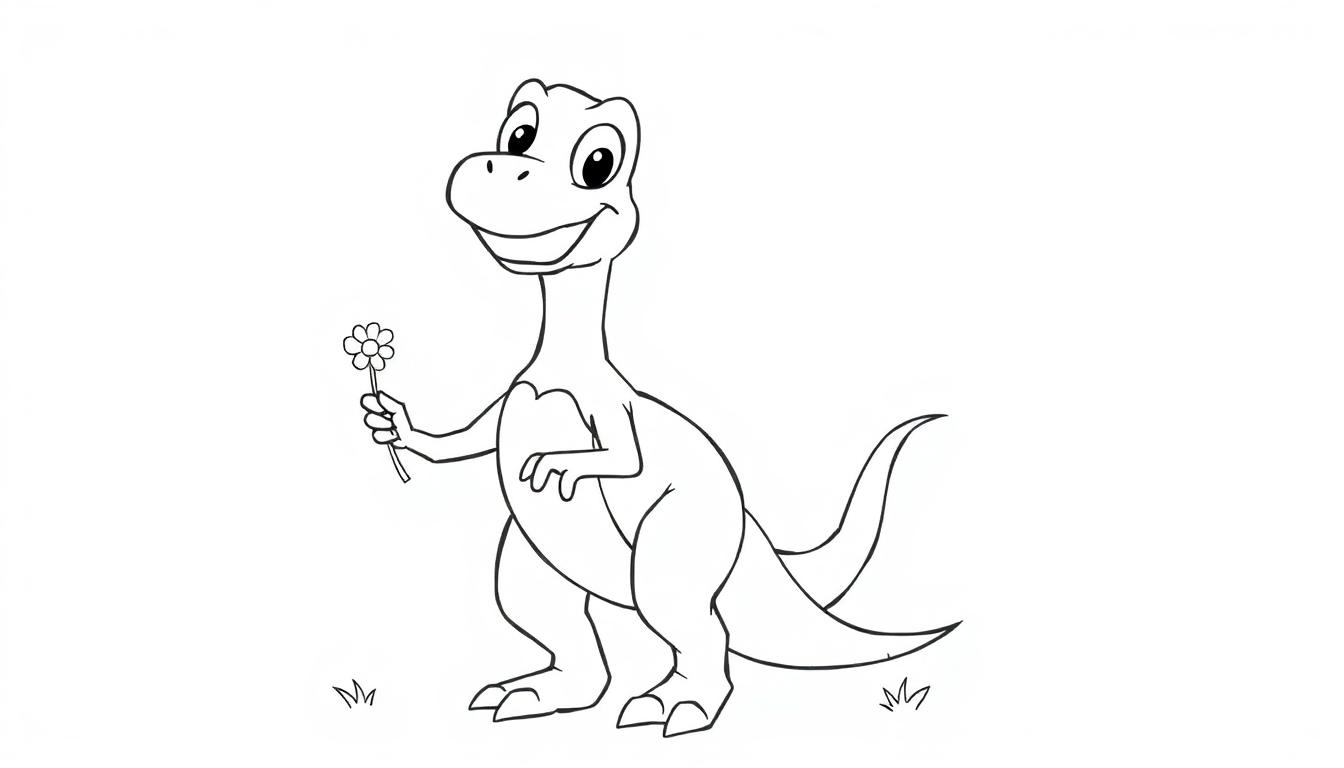 Freundlicher Velociraptor als Schwarz-Weiß-Farbtafel für Kinder.